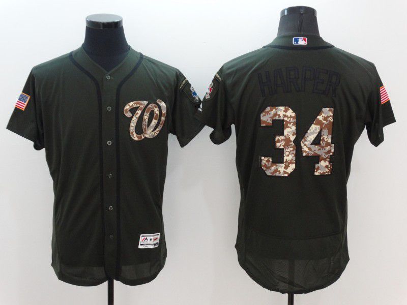 Men Washington Nationals 34 Harper Green Camo Elite 2022 MLB Jersey